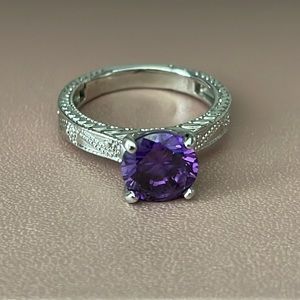 Purple Crystal Silver Ring Sz.5.75